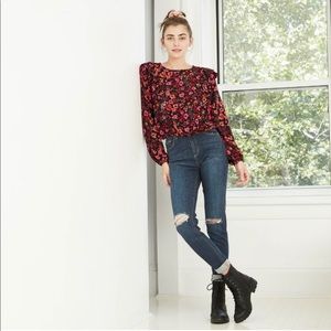 Women’s Floral Print Long Sleeve Ruffle Blouse